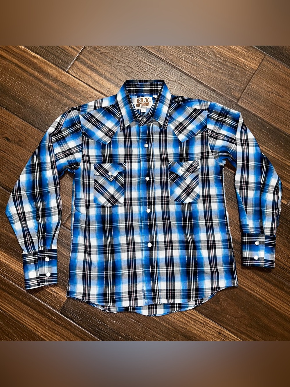 Ely Cattleman Boys Western Button Down Shirt Small Metallic Pearl Snap Buttons